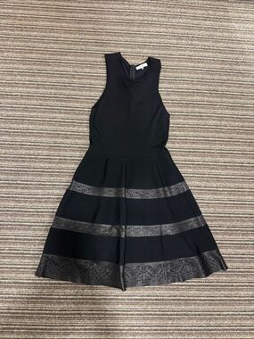 Parker Black Sleeveless Fit-and-Flare Dress with Laser-Cut Bands